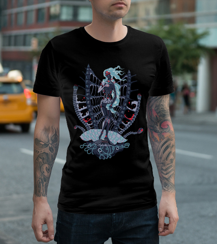 Rebirth Of Cyber Venus Futuristic Cyborg With Biomechanical Wings T-Shirt