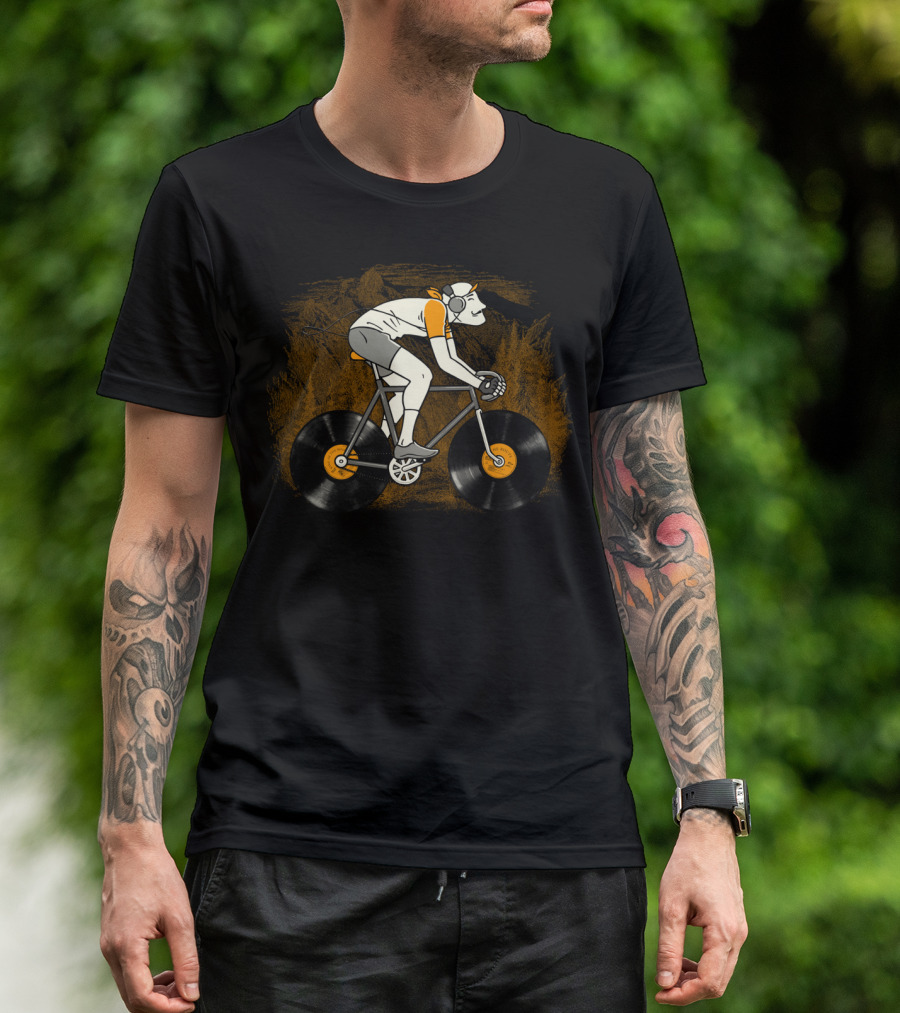 Cycling On Vinyl Record Wheels With Headphones T-Shirt