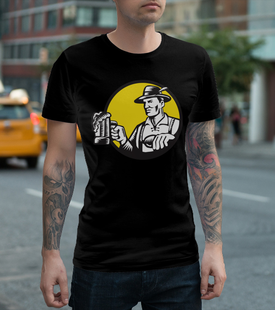 Bavarian Beer Drinker Circle Woodcut Brewing Tradition Oktoberfest T-Shirt