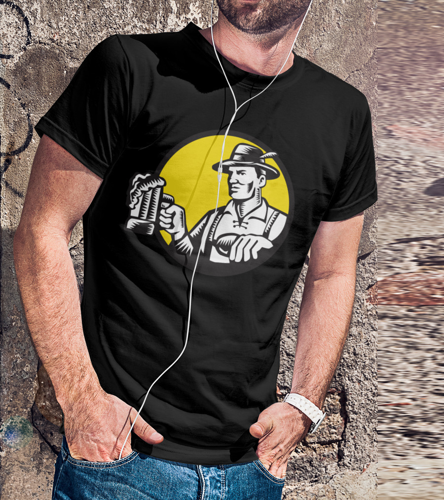 Bavarian Beer Drinker Circle Woodcut Brewing Tradition Oktoberfest T-Shirt