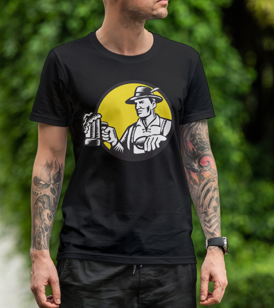 Bavarian Beer Drinker Circle Woodcut Brewing Tradition Oktoberfest T-Shirt