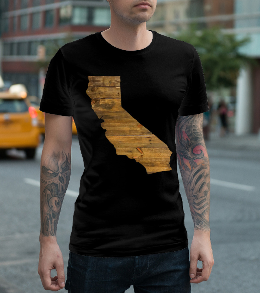 California Cedar Wood State Shape Rustic Map T-Shirt