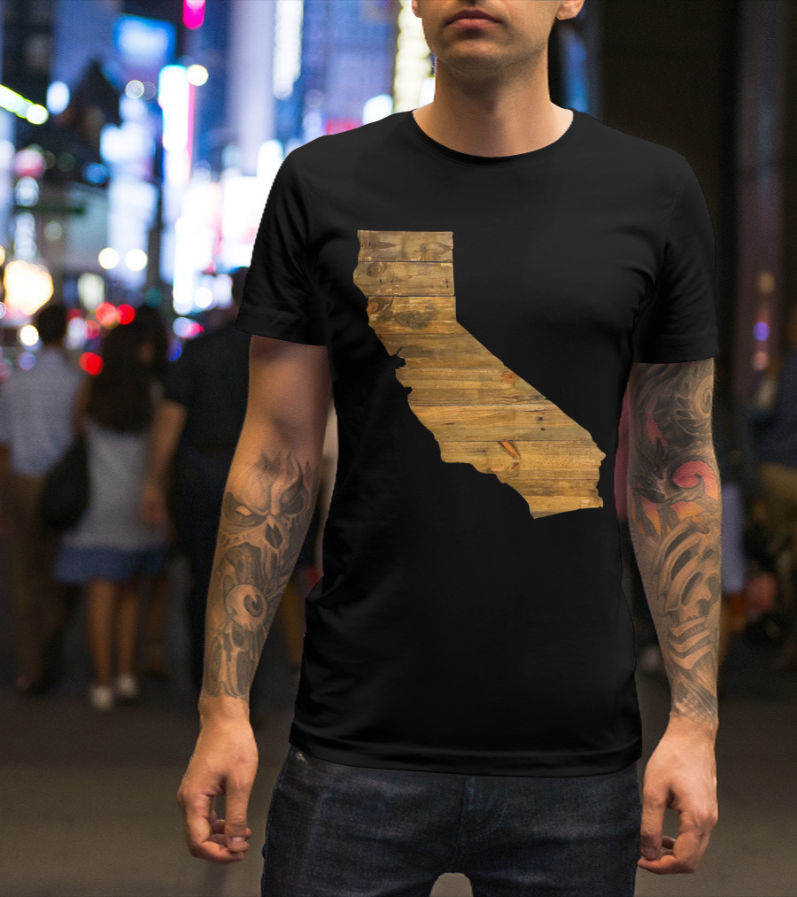 California Cedar Wood State Shape Rustic Map T-Shirt