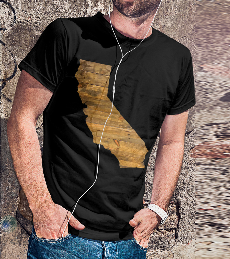 California Cedar Wood State Shape Rustic Map T-Shirt