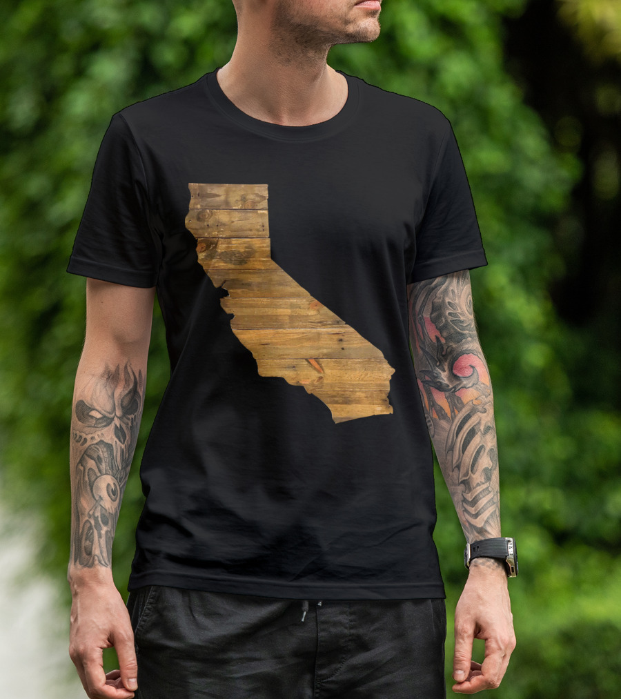 California Cedar Wood State Shape Rustic Map T-Shirt