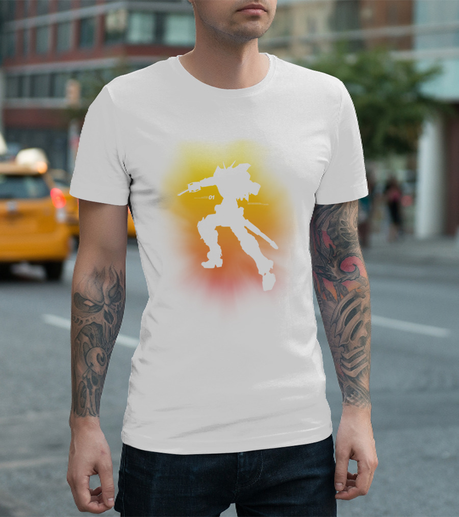 I Am A Robot 01 Silhouette in Dynamic Pose with Vibrant Background T-Shirt