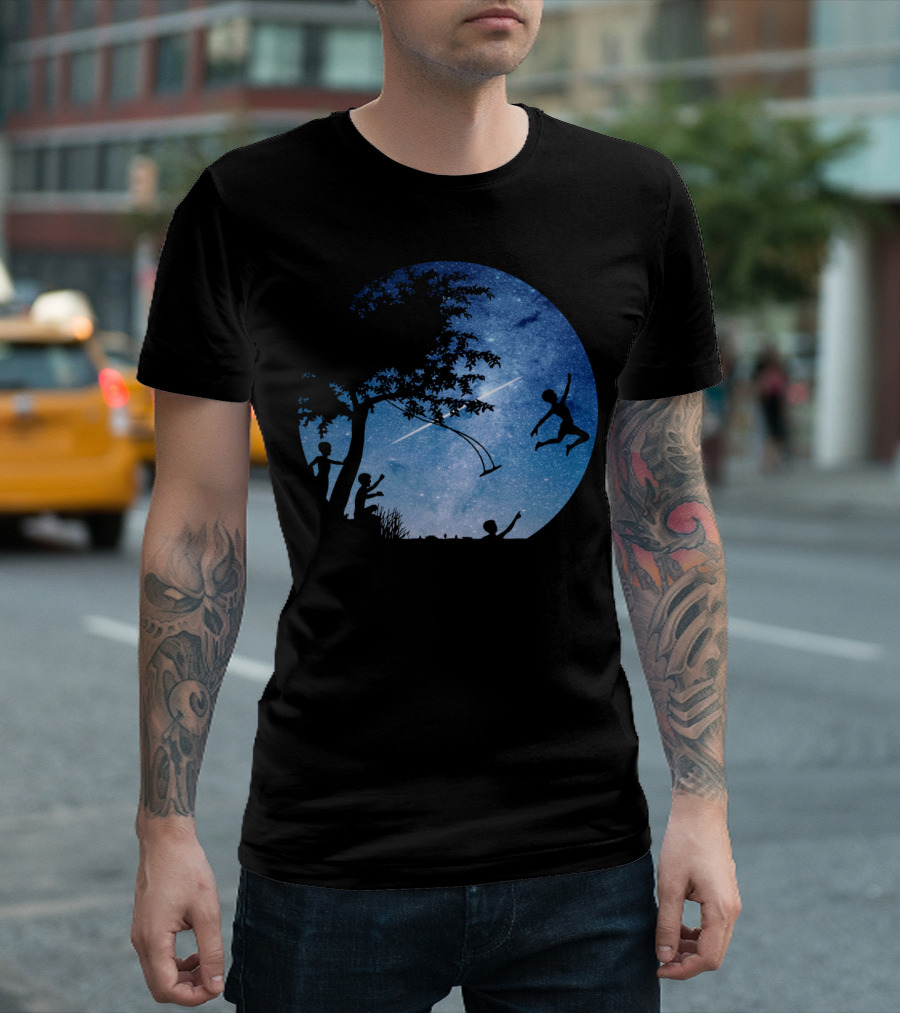 Swing Into Space Under Starry Night Sky T-Shirt