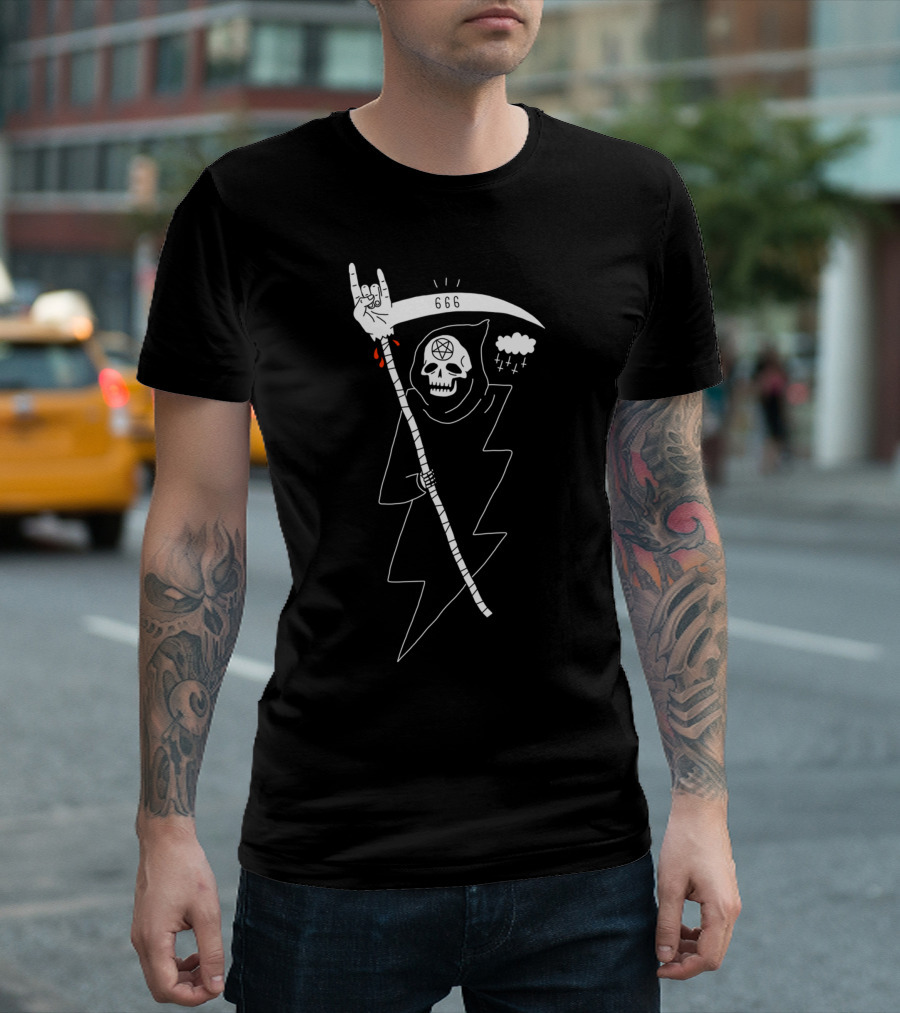 Angel Of Death Metal Grim Reaper 666 Symbol With Pentagram And Devil Horns T-Shirt