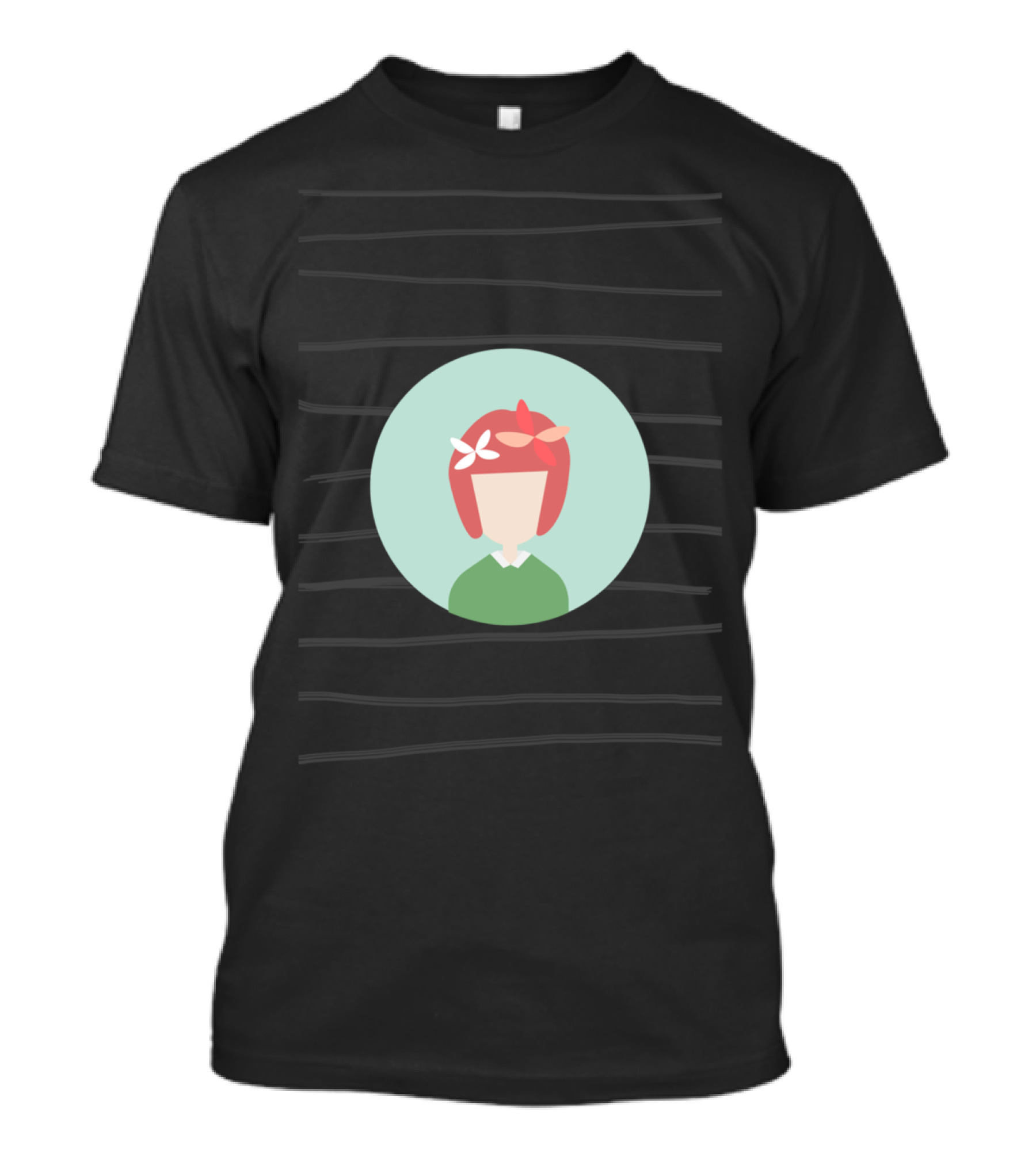 Red Hair Girl Avatar Circle Design With Decorative Elements T-Shirt
