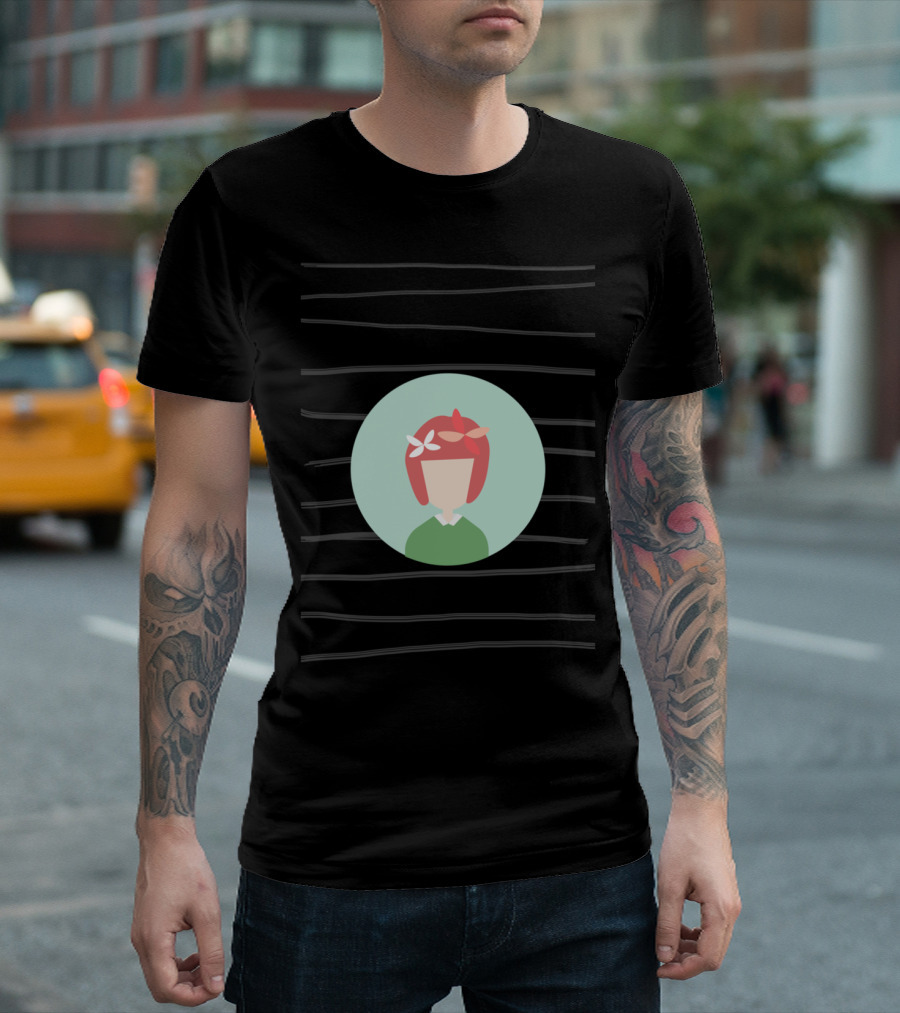 Red Hair Girl Avatar Circle Design With Decorative Elements T-Shirt