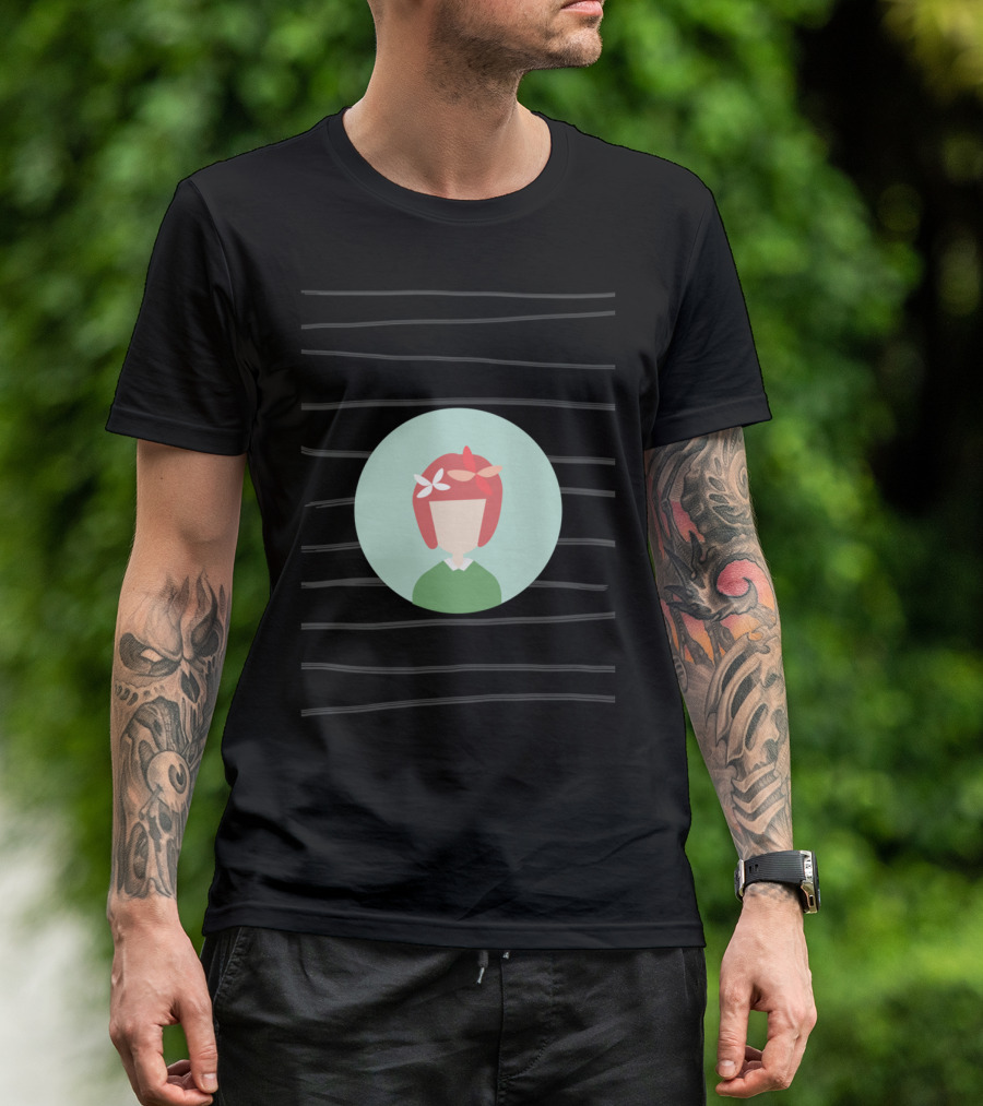 Red Hair Girl Avatar Circle Design With Decorative Elements T-Shirt