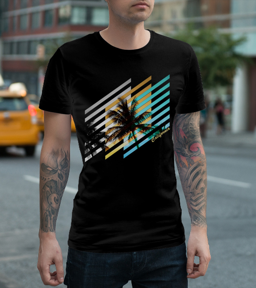 California Palm Stripes Sunset Vibes T-Shirt