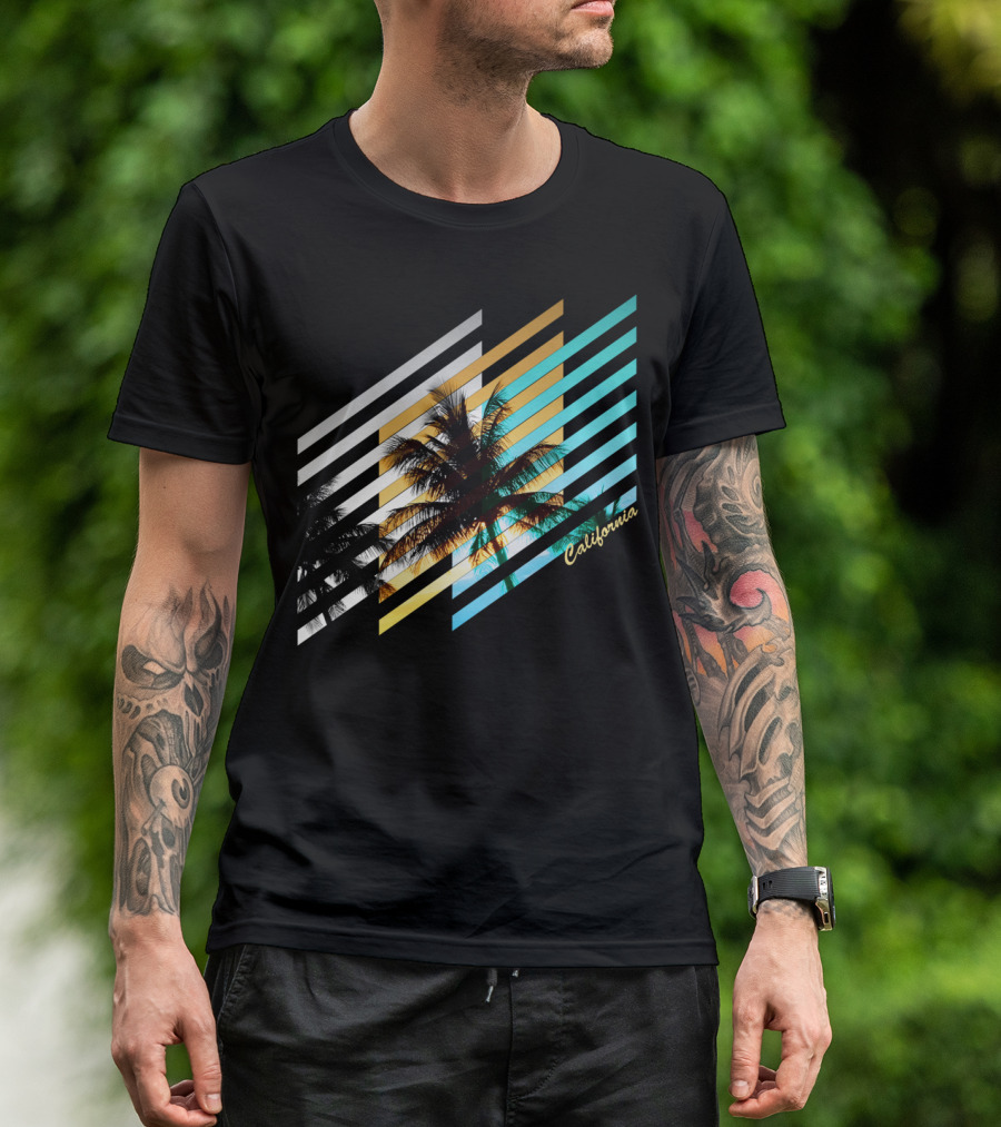 California Palm Stripes Sunset Vibes T-Shirt