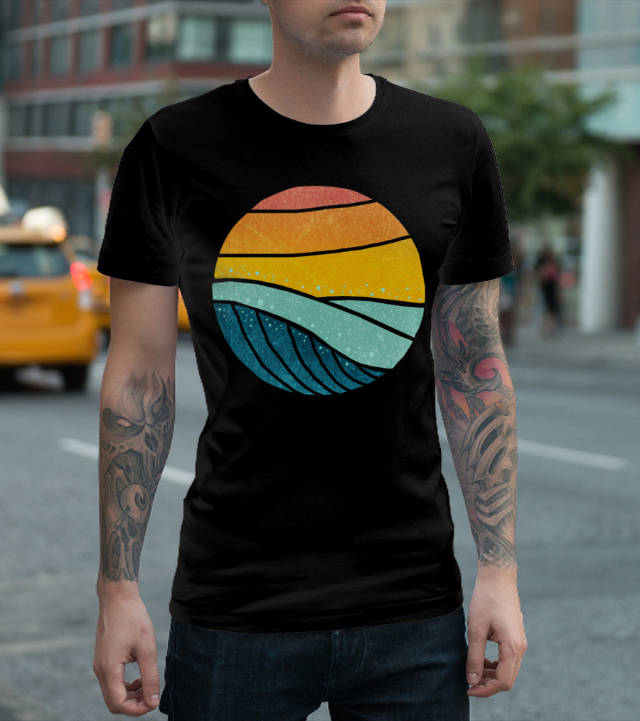 Vintage Ocean Waves and Sunset Tides Circle T-Shirt