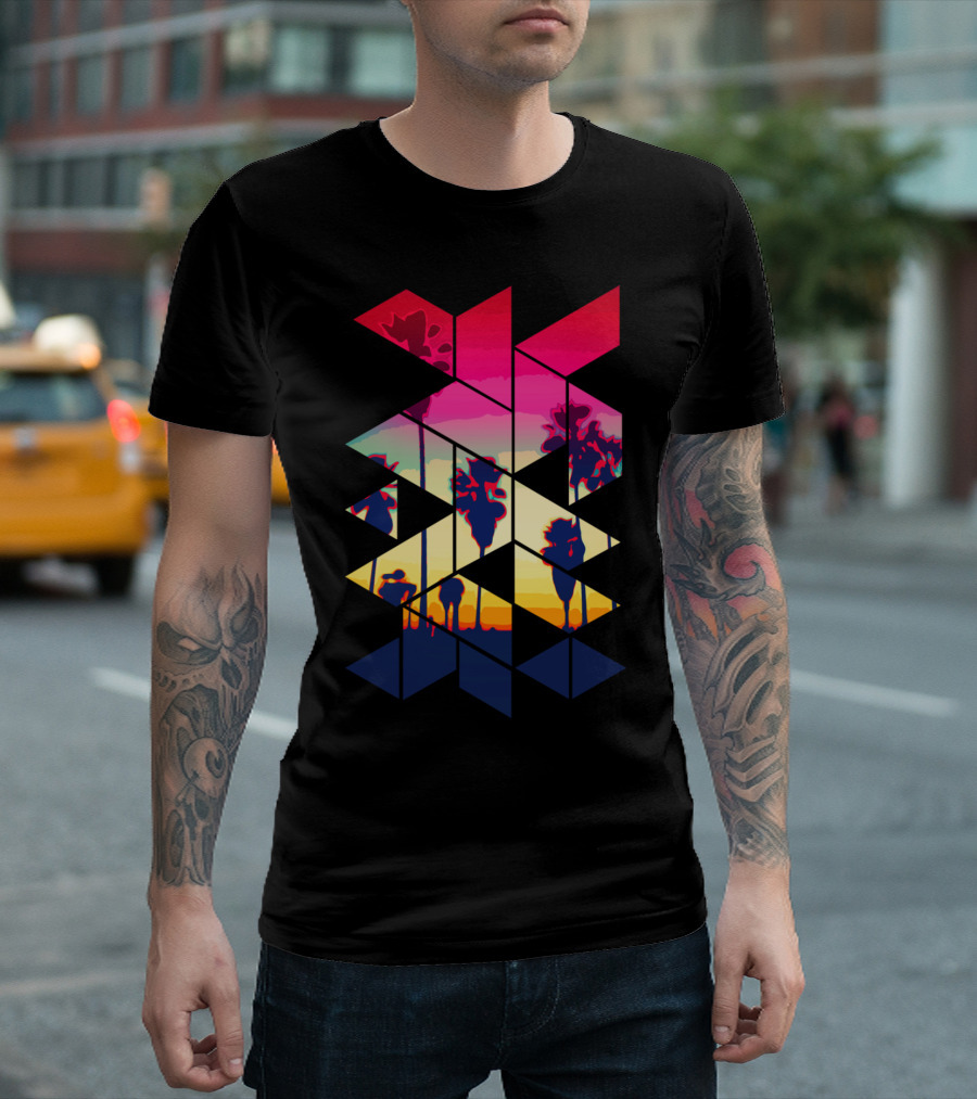 California Palm Beach Summer Sunset Geometry T-Shirt