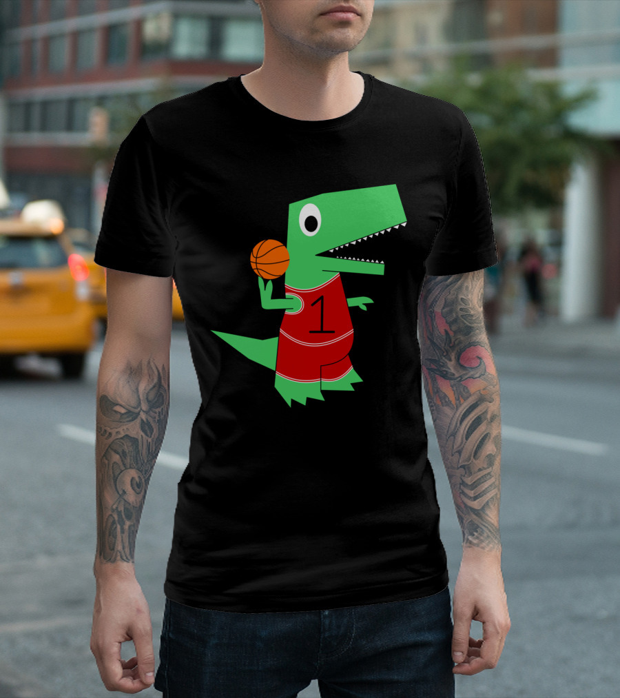 Dinosaur Baller Basketball Jersey Red Number 1 T-Shirt
