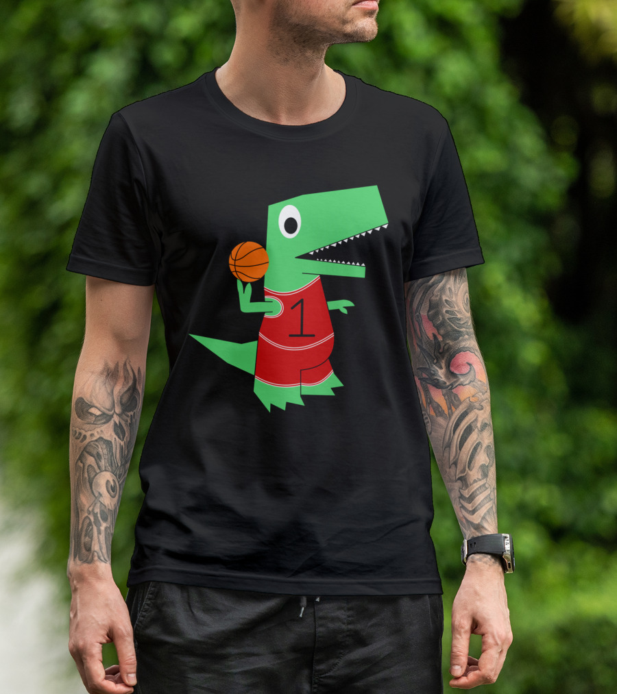 Dinosaur Baller Basketball Jersey Red Number 1 T-Shirt