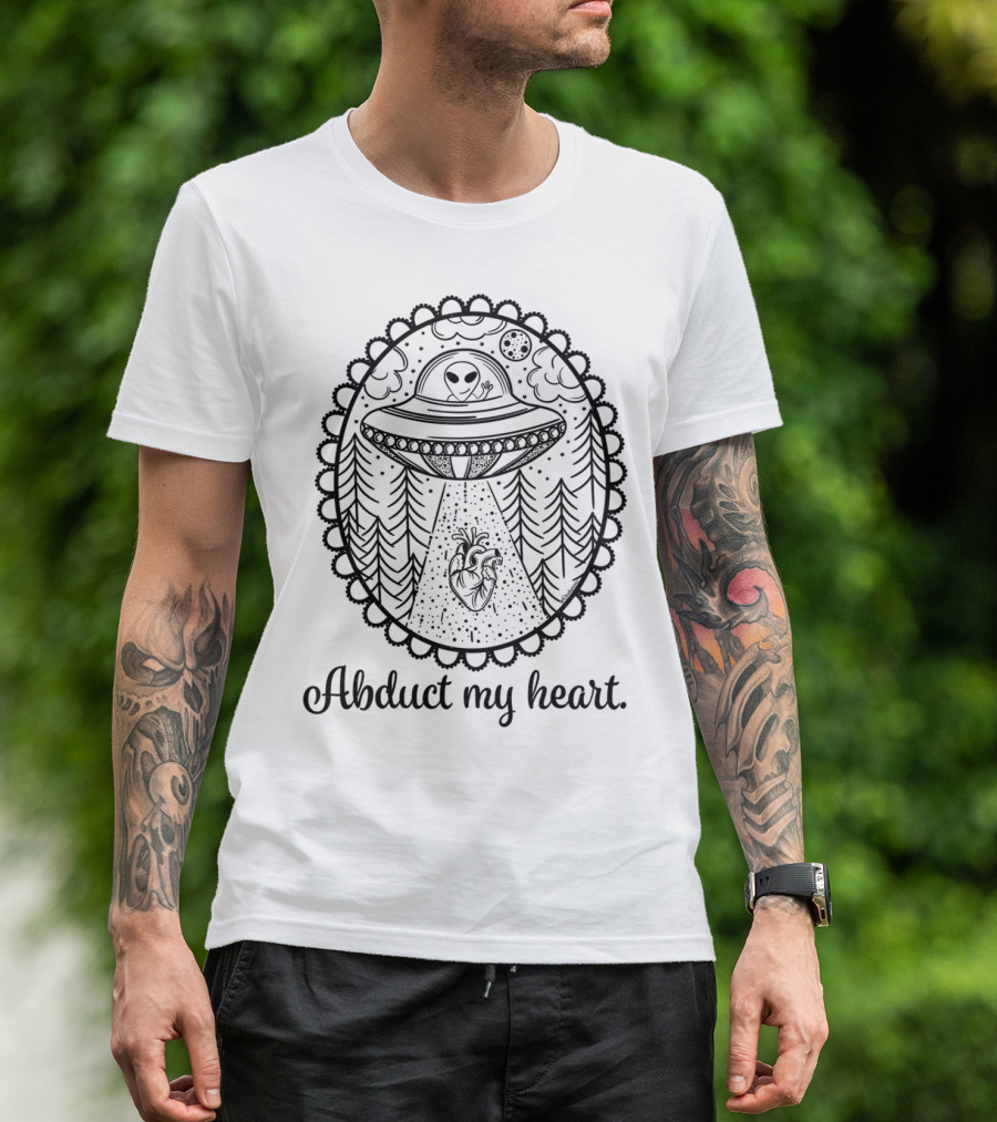 UFO Alien Abduct My Heart Forest Scene T-Shirt