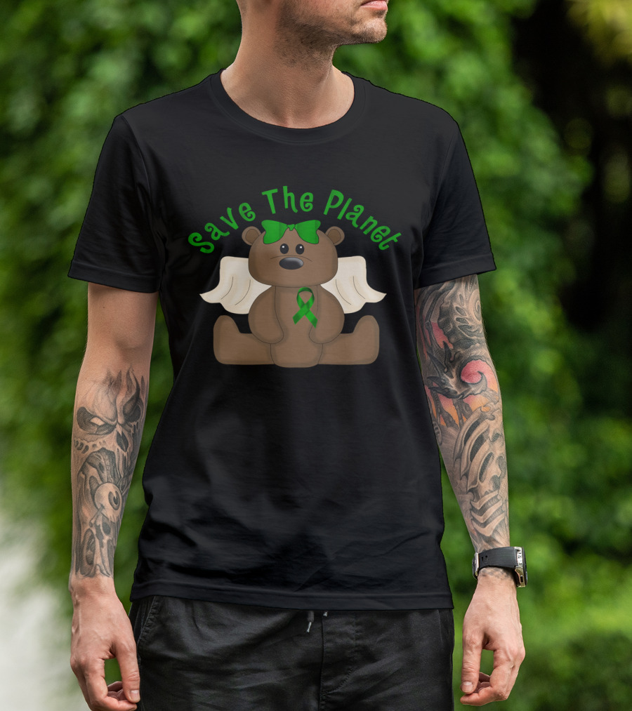 Save The Planet Winged Teddy Bear With Green T-Shirt