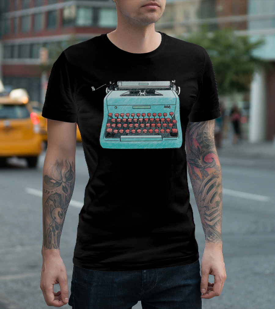 Blue Retro Typewriter with Red Keys T-Shirt