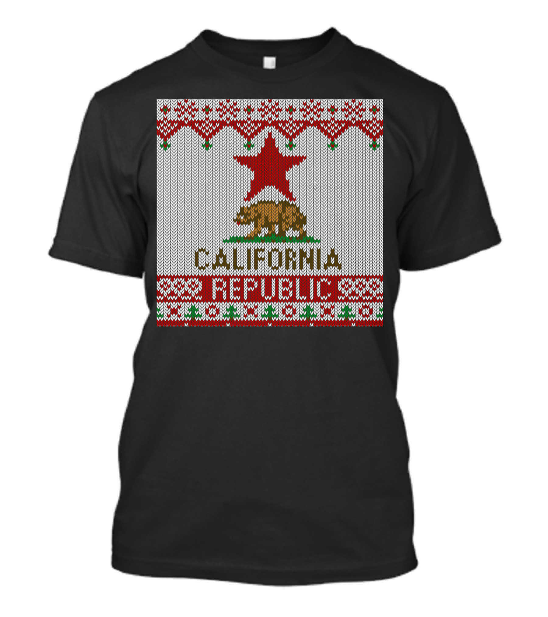California Republic Ugly Christmas Sweater Style Flag T-Shirt