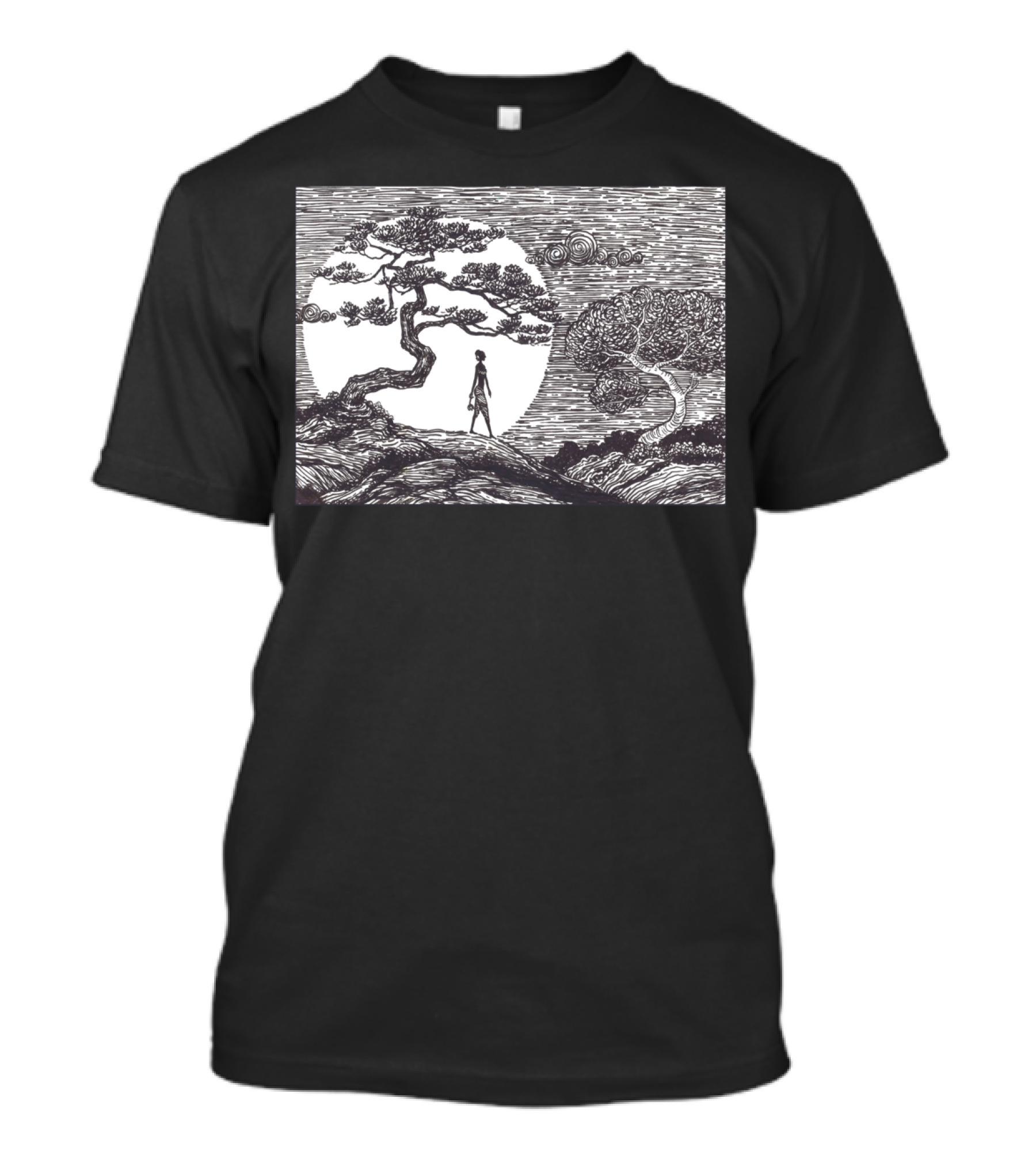 Abhisarika Lone Wanderer Under Tree And Moonlit Clouds T-Shirt