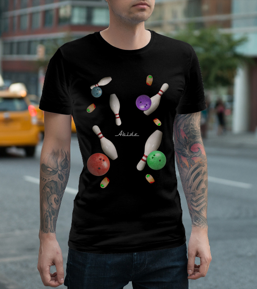 Abide Bowling Pins And Balls With White Russian Drinks T-Shirt