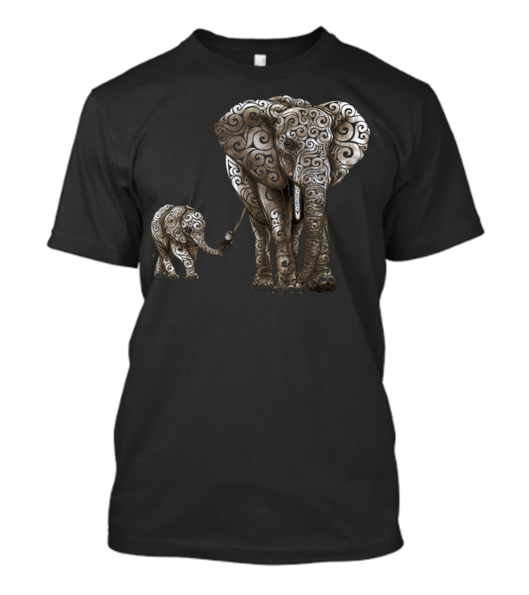 Swirly Elephant Family Ornamented T-Shirt