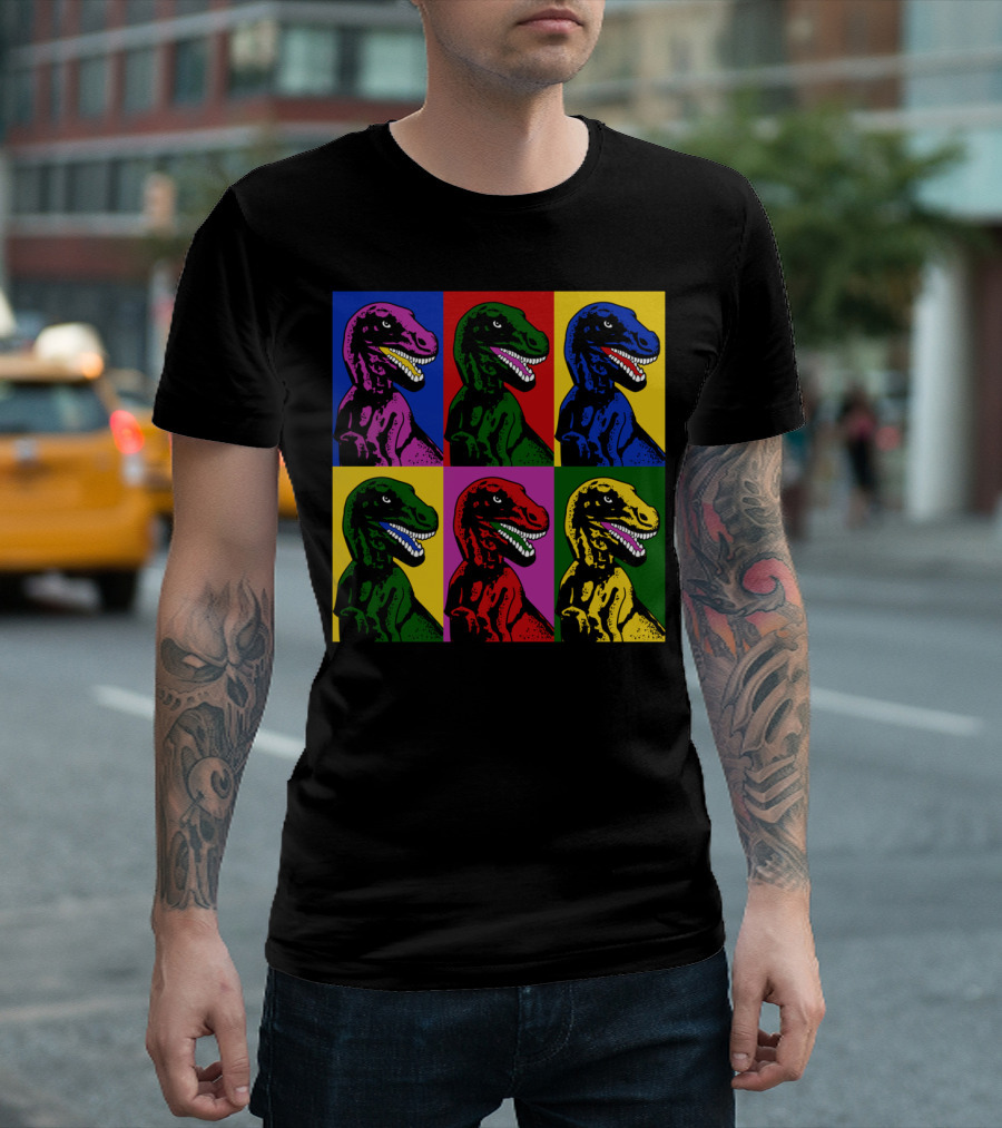 Dinosaur Pop Art Andy Warhol Style Multicolor T-Rex Blocks T-Shirt