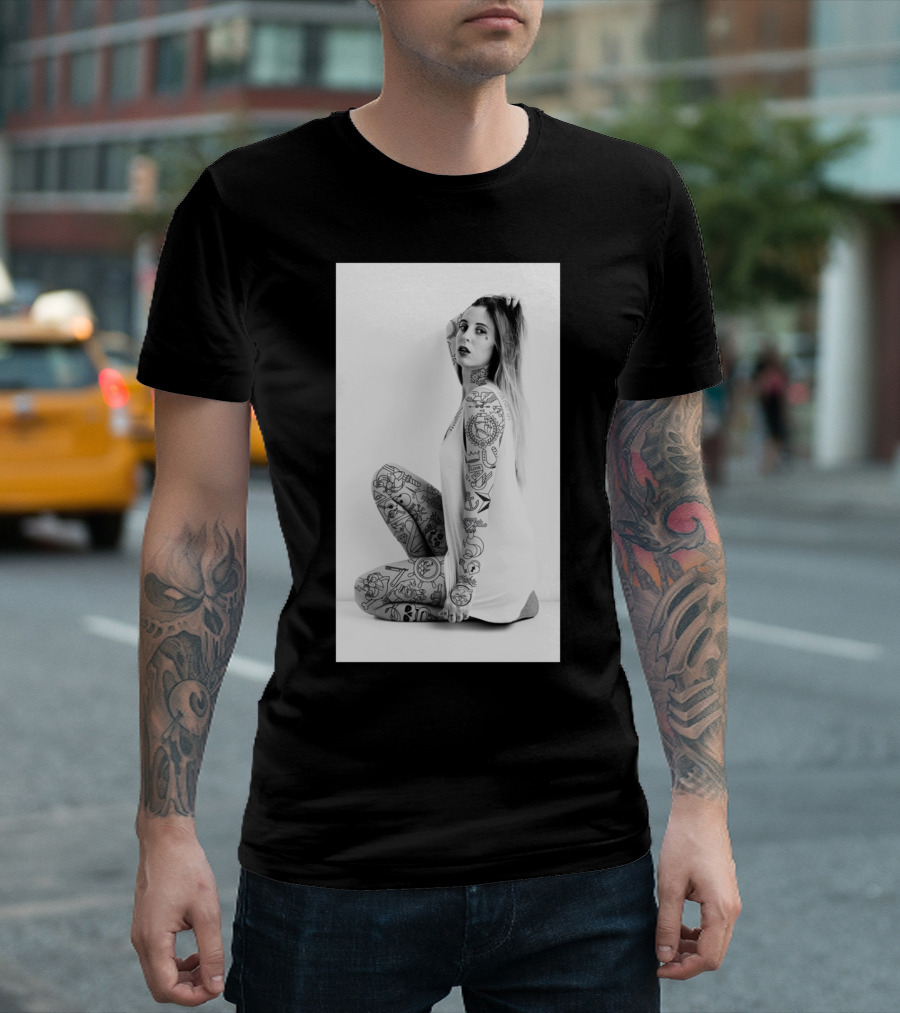 Angie Tattoo Art Black and White Fashion Pose T-Shirt
