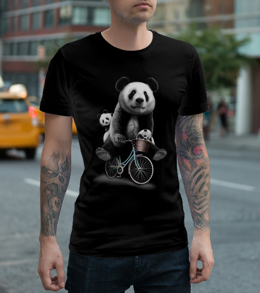 ANGIN PETANG Panda Family Bicycle Ride T-Shirt
