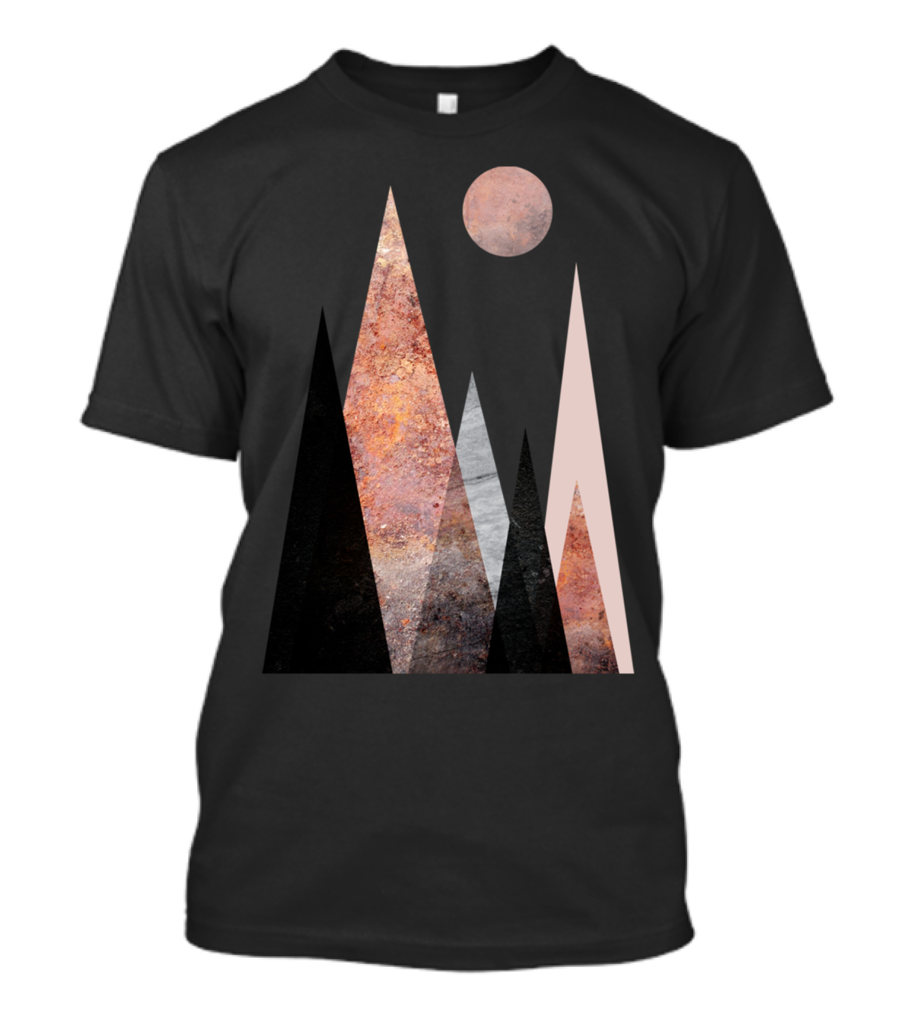 Nordic Mountain Sunset Scene With Geometric Peaks And Moon T-Shirt