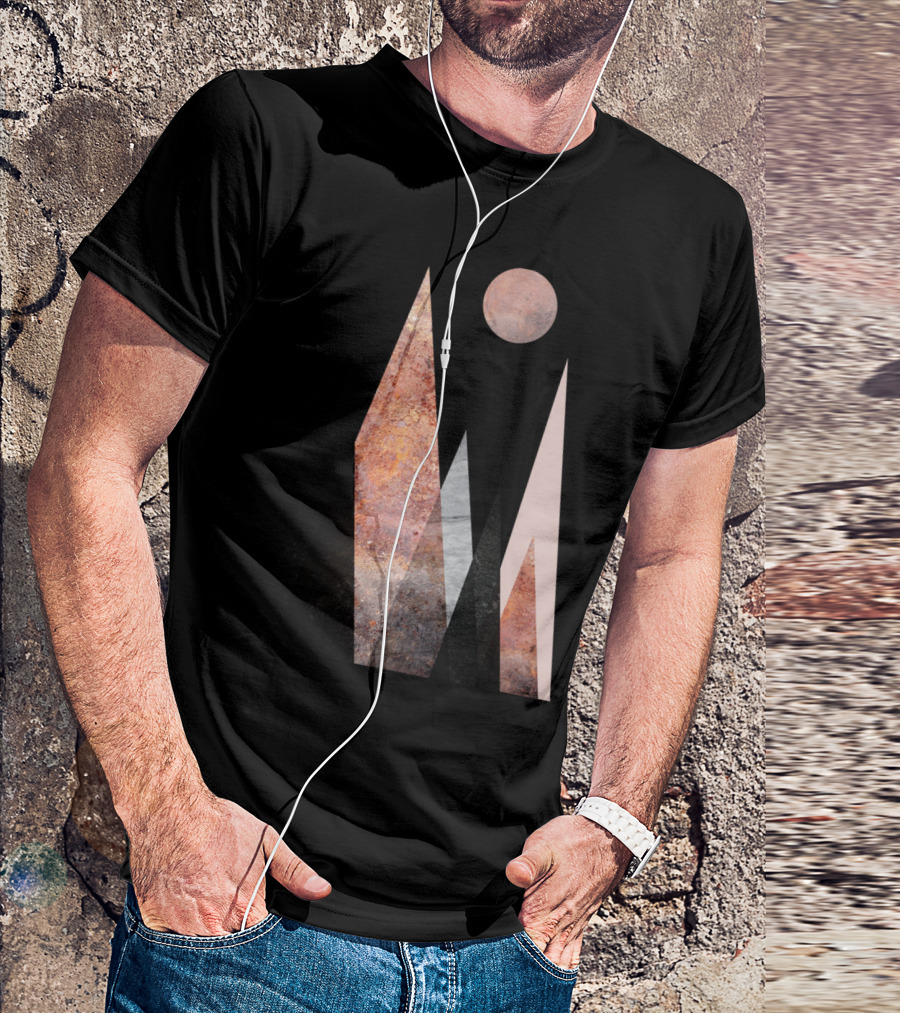Nordic Mountain Sunset Scene With Geometric Peaks And Moon T-Shirt