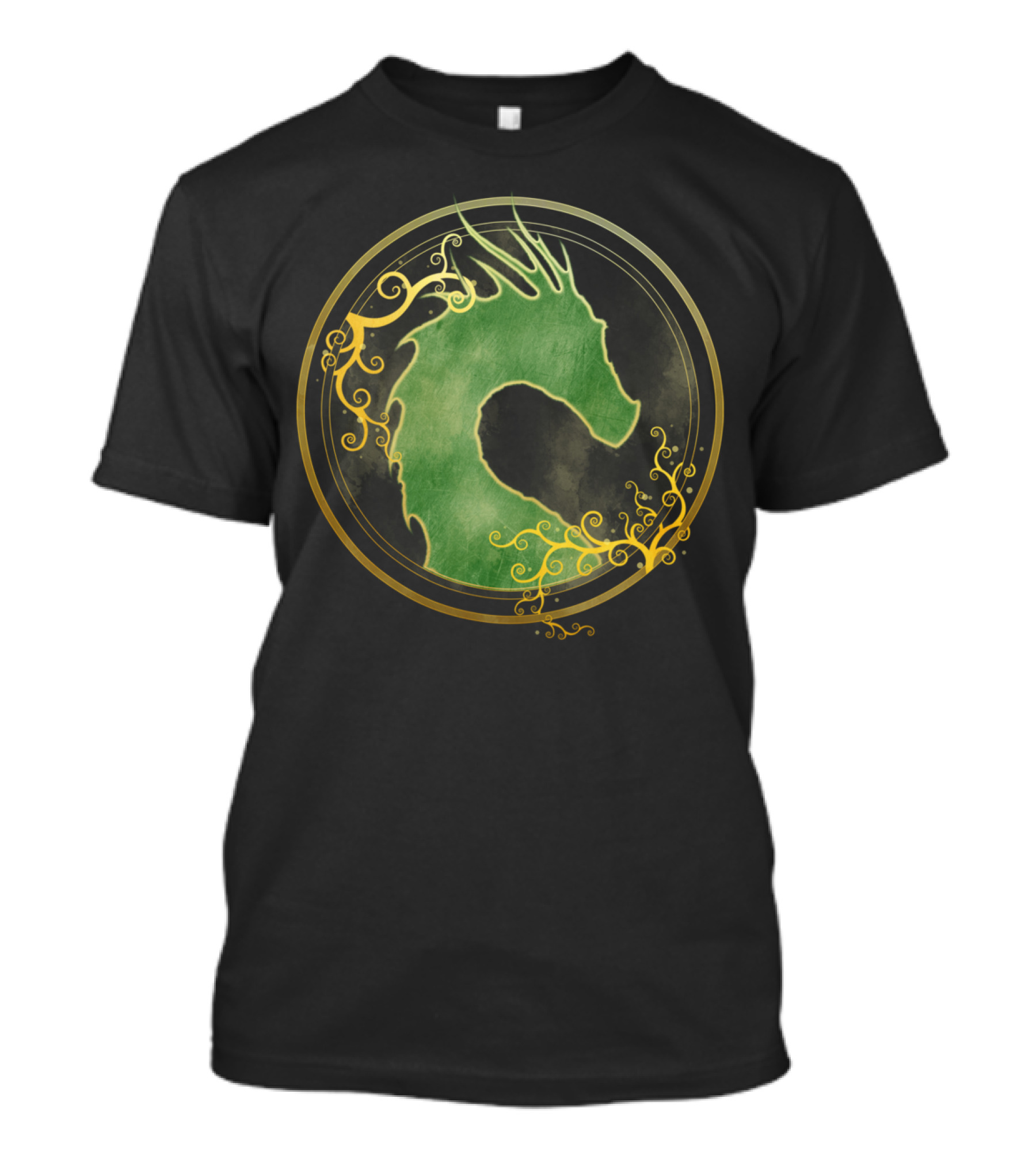 Forest Dragon Green Emblem With Floral Swirls T-Shirt