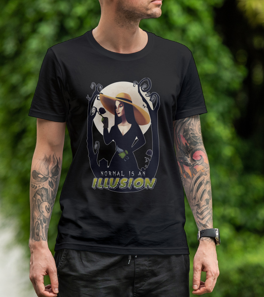 Normal Is An Illusion Gothic Woman With Black Rose And Moon T-Shirt