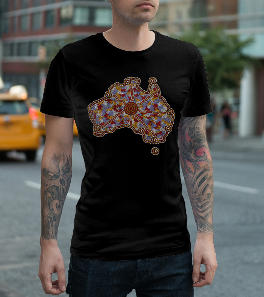 Aboriginal Art Authentic Aboriginal Australia Dot Painting Map T-Shirt