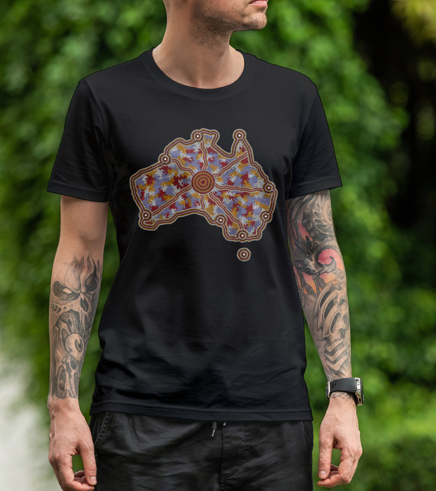Aboriginal Art Authentic Aboriginal Australia Dot Painting Map T-Shirt