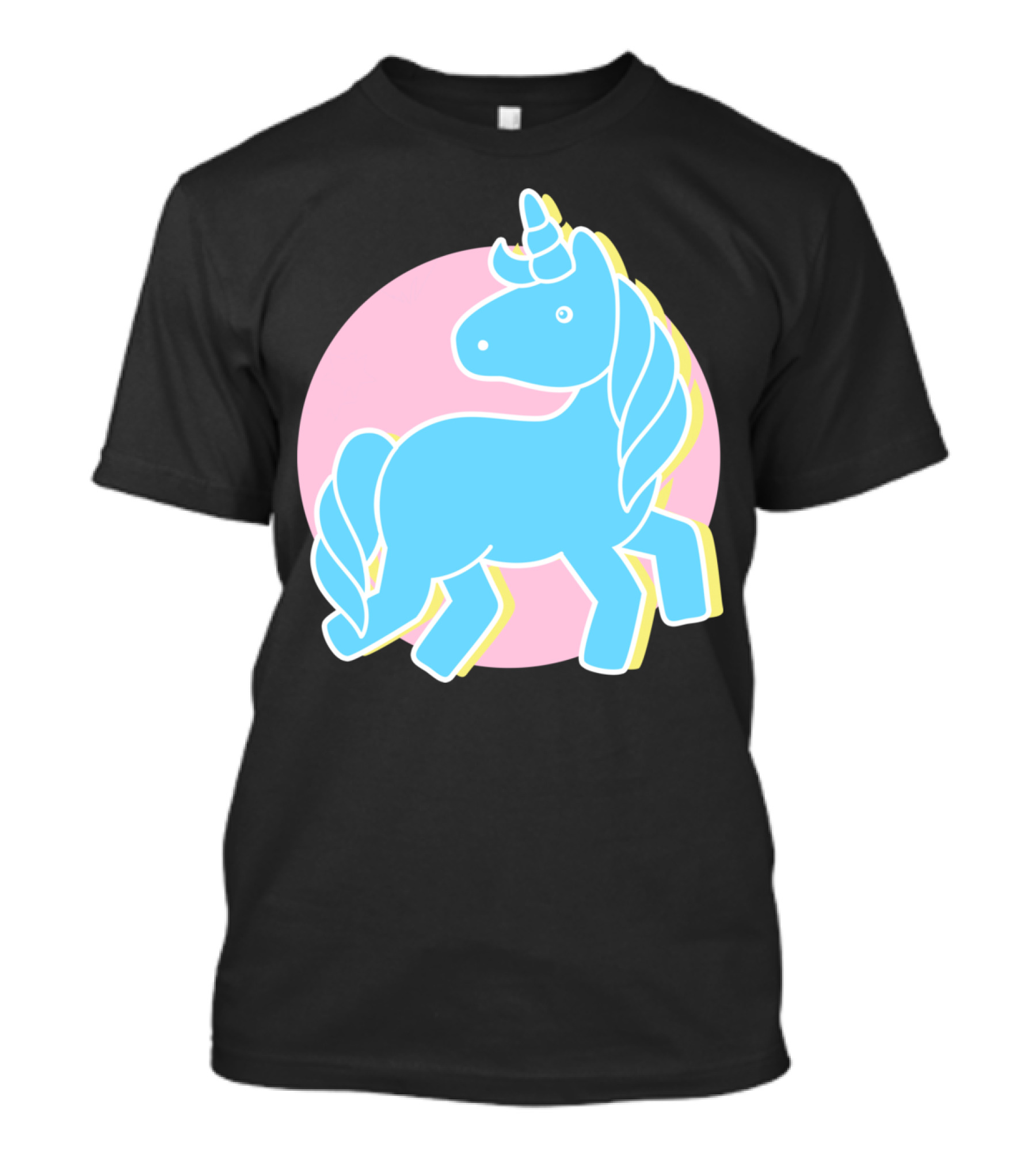Blue Unicorn In Pink Circle T-Shirt
