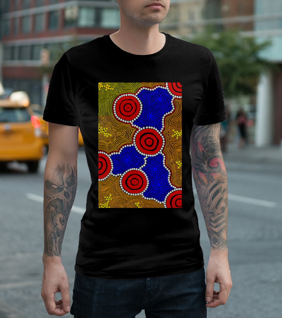 Aboriginal Art Authentic Circles Red Blue Yellow T-Shirt
