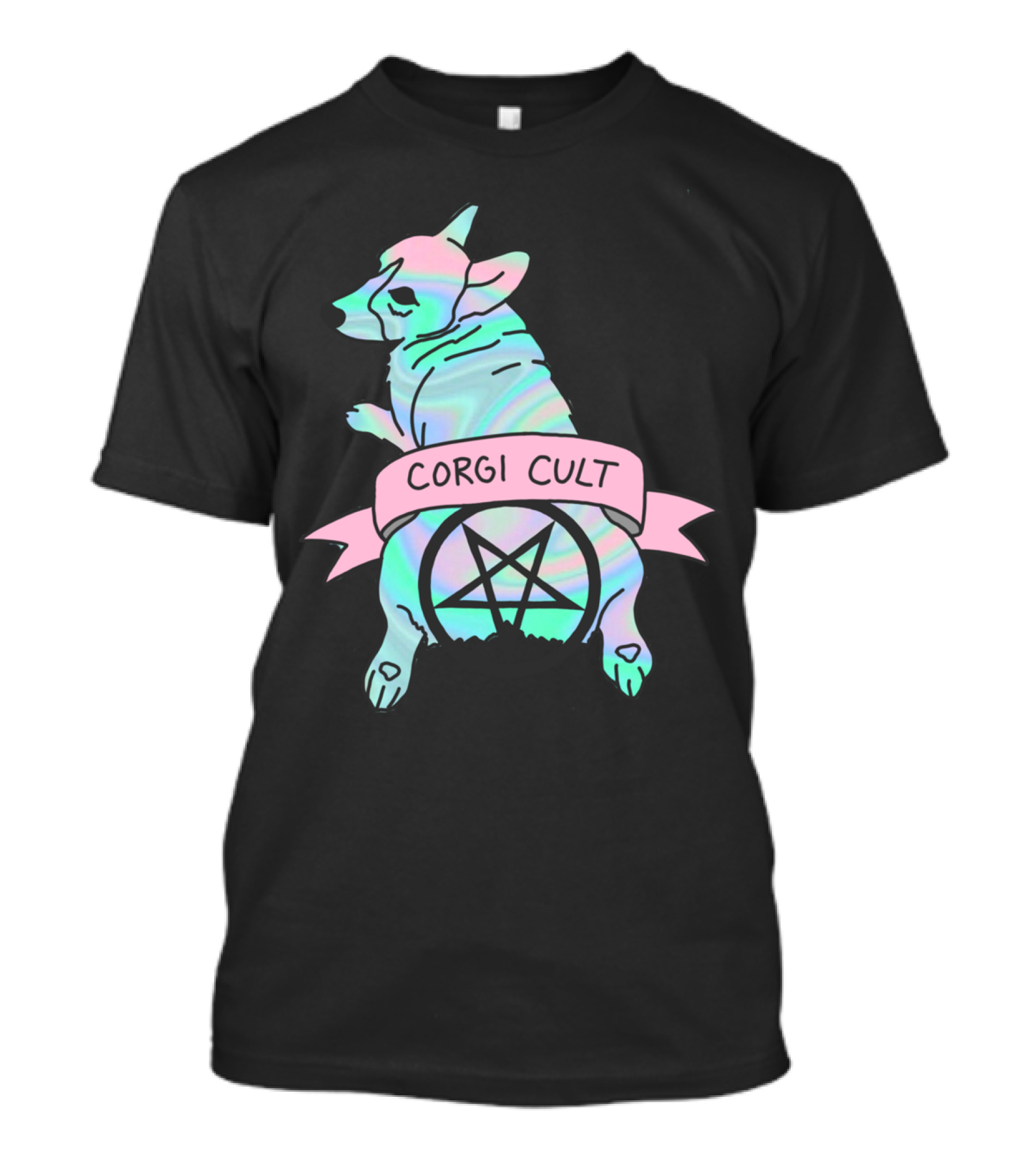Corgi Cult Witchy Dog Hologram Pentagram 90s T-Shirt