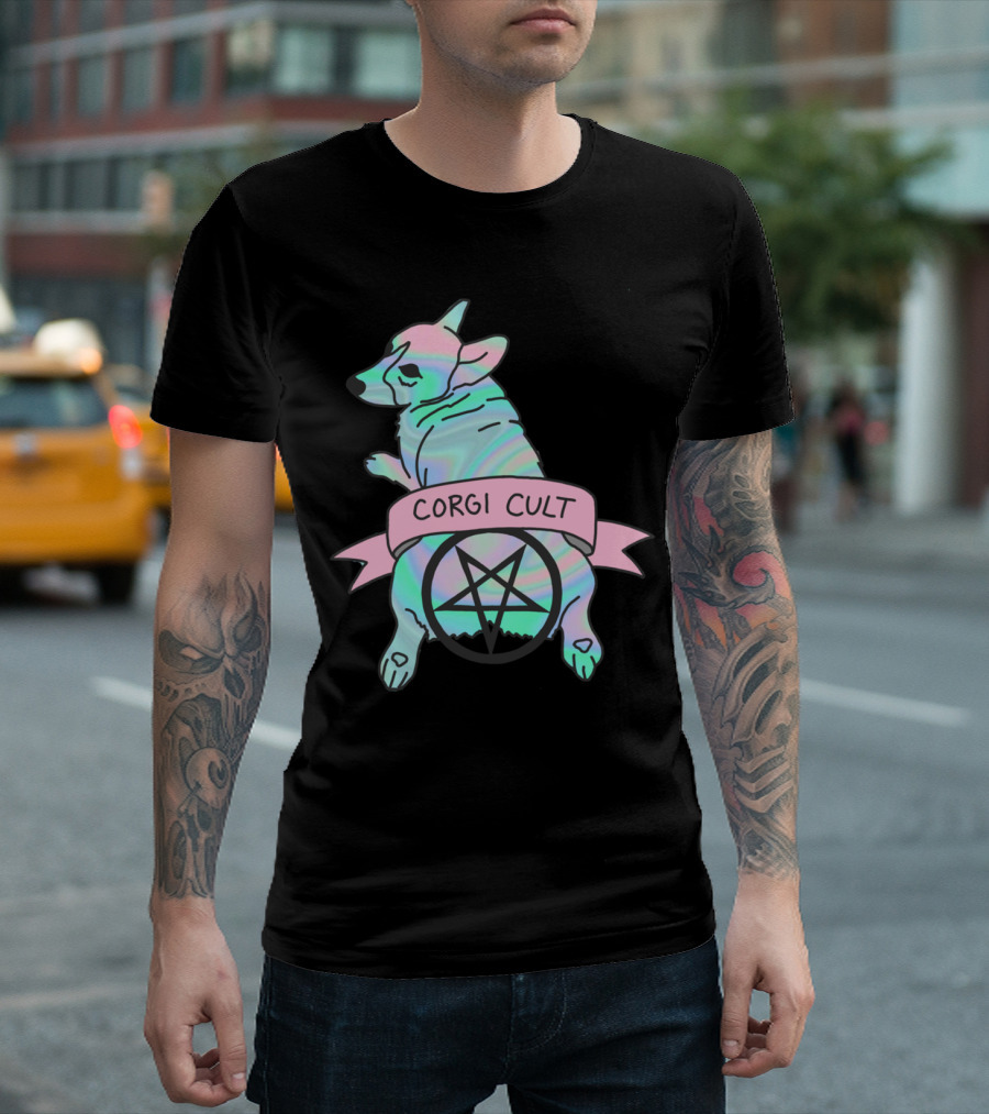 Corgi Cult Witchy Dog Hologram Pentagram 90s T-Shirt
