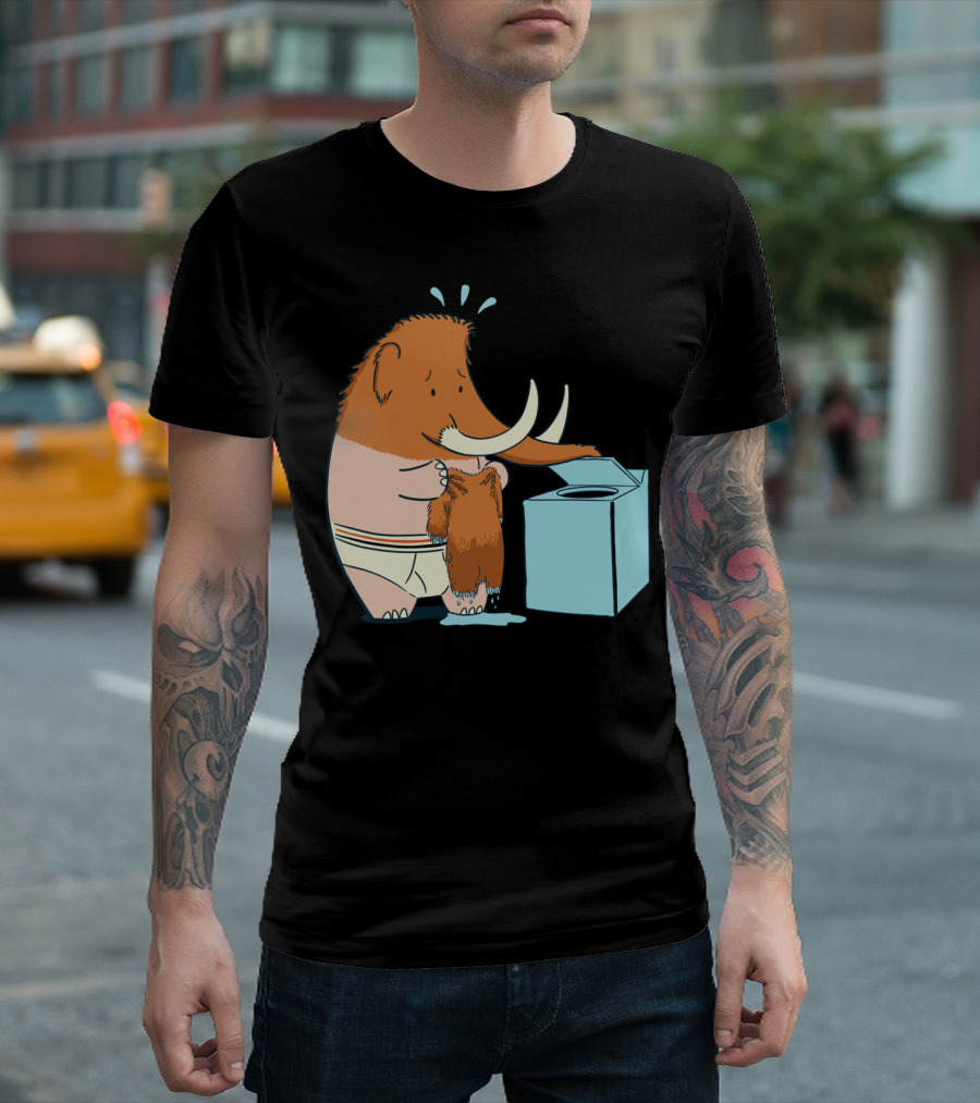 Mammoth Mistake Laundry Mishap in Underwear with Washing Machine T-Shirt