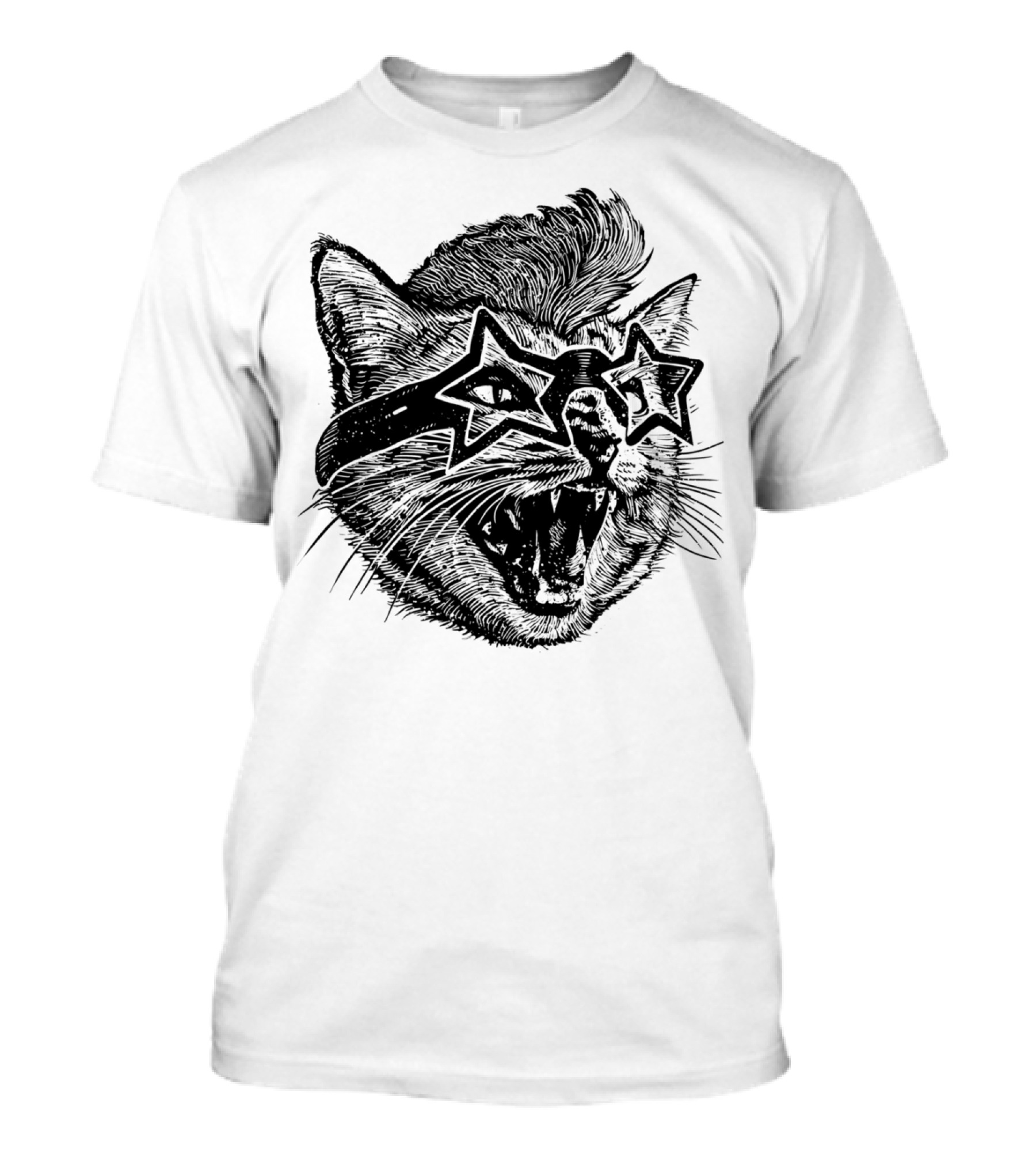 Angry Cat Star Glasses Roaring Feline T-Shirt