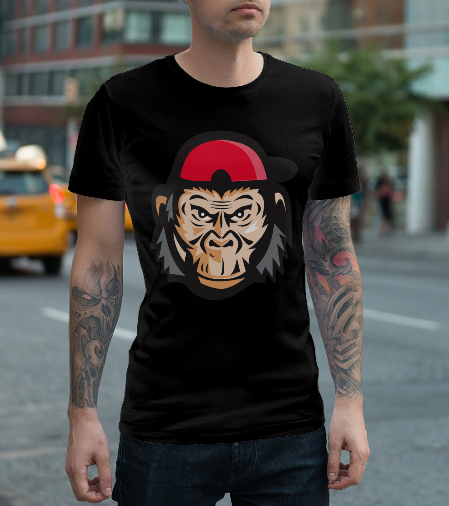 Angry Chimpanzee Head with Red Cap T-Shirt