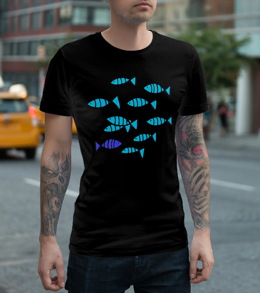 Be Different Blue and Purple Fish Contrast T-Shirt
