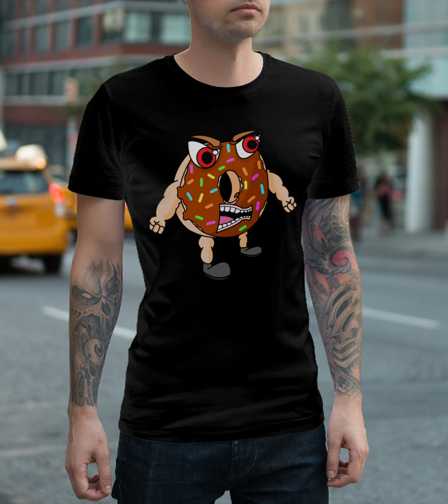 Angry Donut with Muscular Arms and Colorful Sprinkles T-Shirt