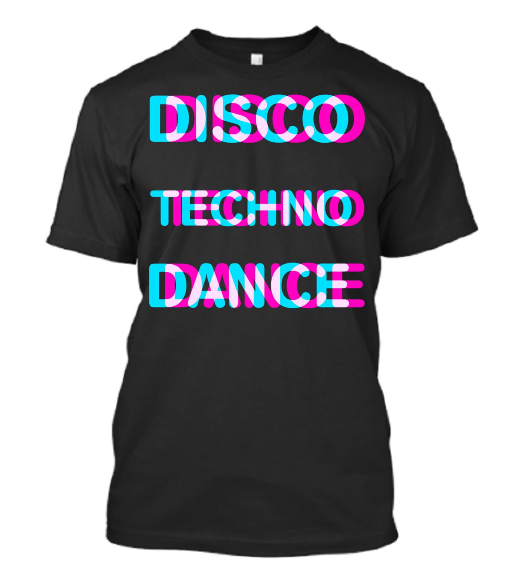 Disco Techno Dance Block Retro Vibrant Text Overlap T-Shirt