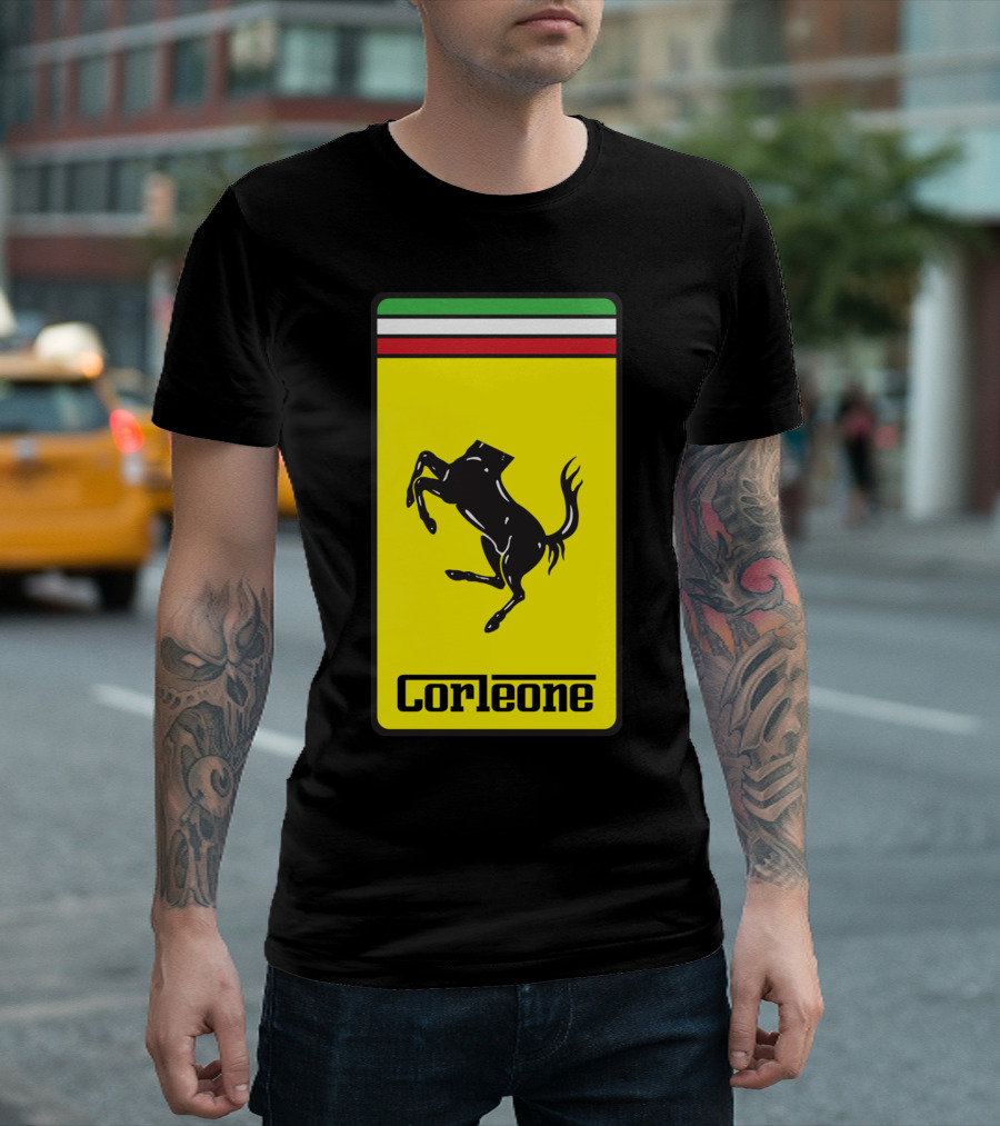 Corleone Ferrari Style Logo Black Horse on Italian Flag Background T-Shirt