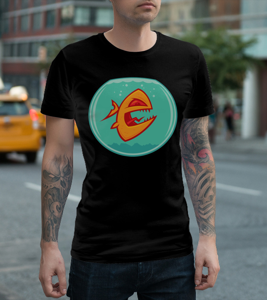 Angry Goldfish Cartoon in Fishbowl T-Shirt