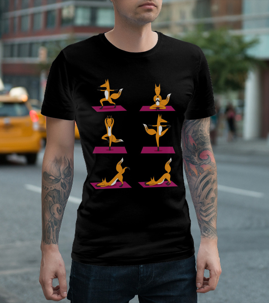 Fox Yoga Poses on Pink Mats T-Shirt
